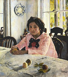 Girl with peaches. Portrait of V.S.Mamontova